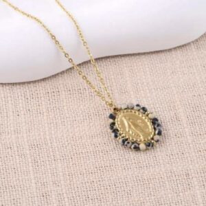 CADENA MEDALLA VIRGEN PIEDRAS ATIGRADAS