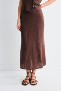 FALDA CYRA MARRON LINO