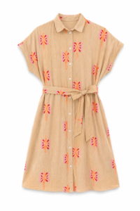 VESTIDO ARENA CON BORDADOS NEON