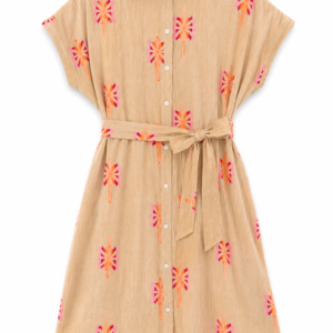 VESTIDO ARENA CON BORDADOS NEON