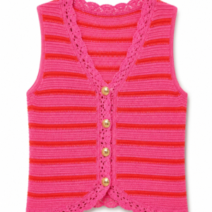 TOP CHALECO PUNTO RAYAS FUCSIAS Y ROJAS