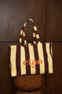 BOLSO SHOPPER RAYAS CHOCOLATE Y AMARILLO