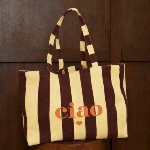 BOLSO SHOPPER RAYAS CHOCOLATE Y AMARILLO