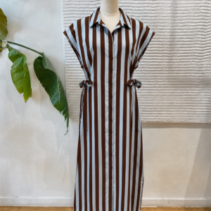 VESTIDO RAYAS CELESTES Y CHOCOLATE LAZADAS LATERALES