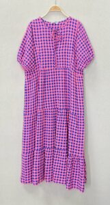 VESTIDO VICHY FLUOR AZUL Y ROSA
