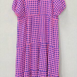 VESTIDO VICHY FLUOR AZUL Y ROSA