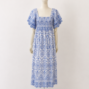 VESTIDO LARGO BORDADO AZUL