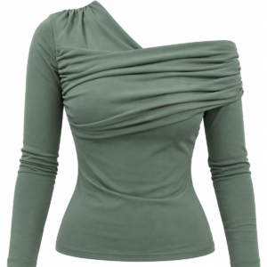 TOP DE LICRA ESCOTE ASIMETRICO Y DRAPEADO