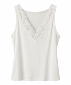 TOP PUNTO FRÍO ACANALADO DETALLE LENCERO BLANCO